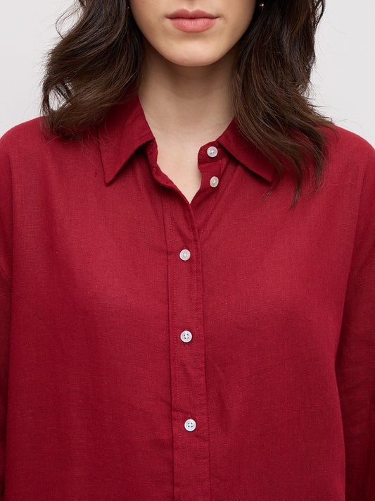 Scarlet Red Linen Blend Oversized Shirt