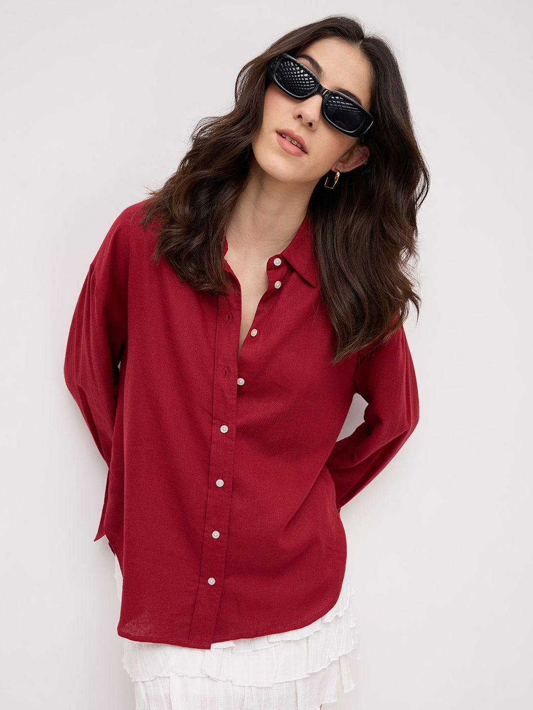 Scarlet Red Linen Blend Oversized Shirt