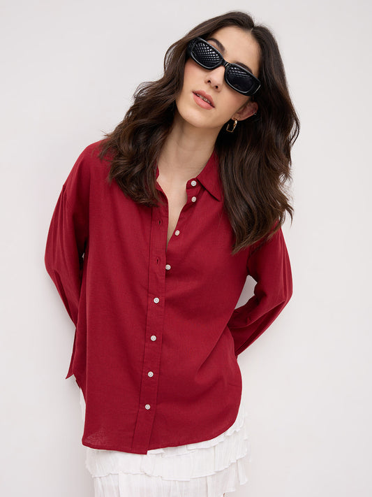 Scarlet Red Linen Blend Oversized Shirt