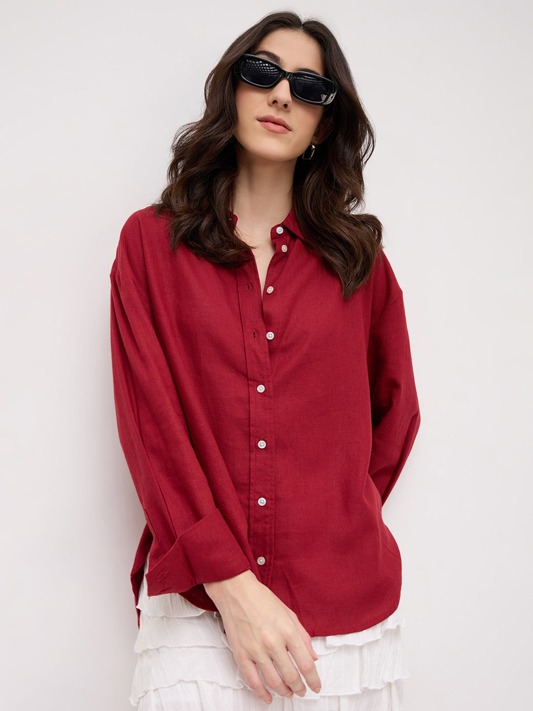Scarlet Red Linen Blend Oversized Shirt
