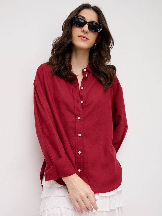 Scarlet Red Linen Blend Oversized Shirt