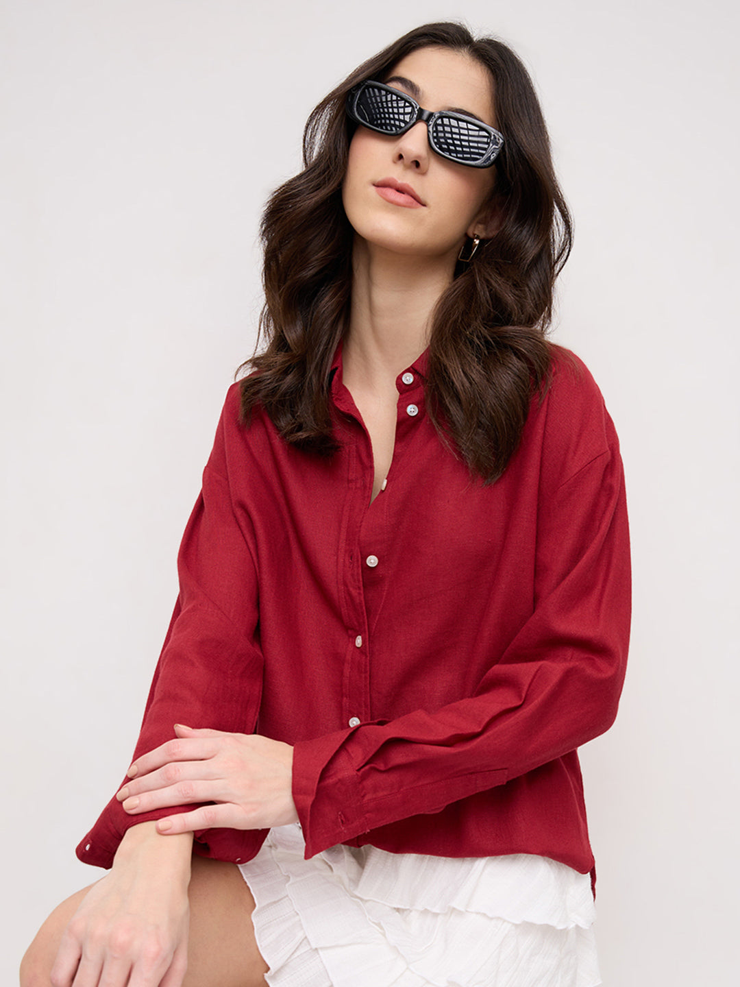Scarlet Red Linen Blend Oversized Shirt