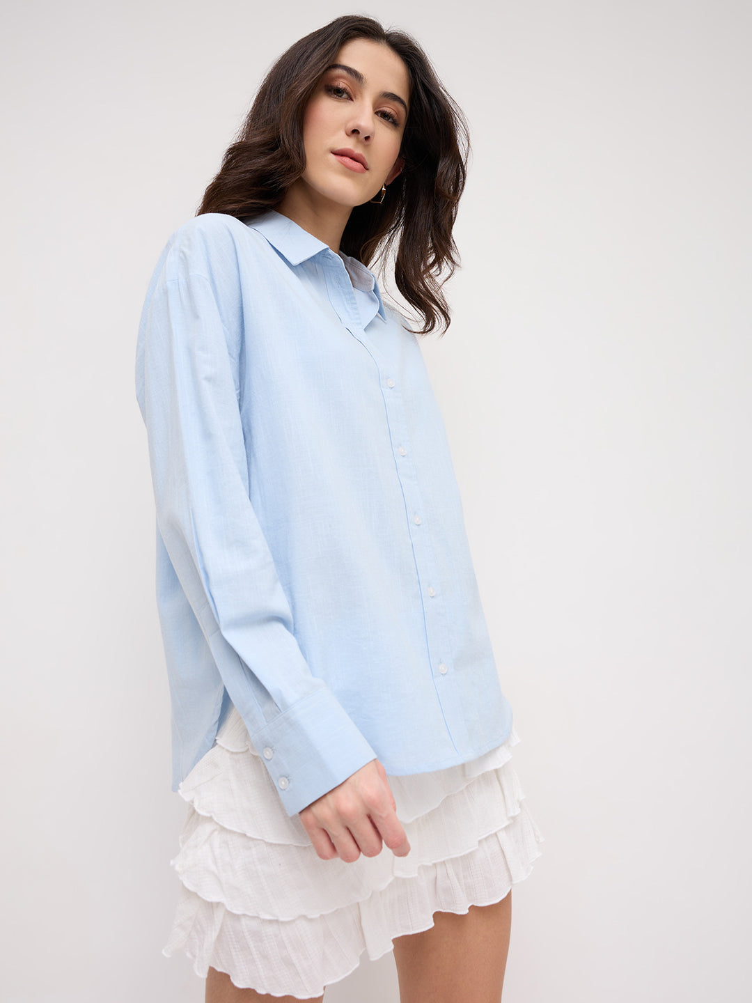 Soft Sky Blue Sheer Textured Oversized Shirt