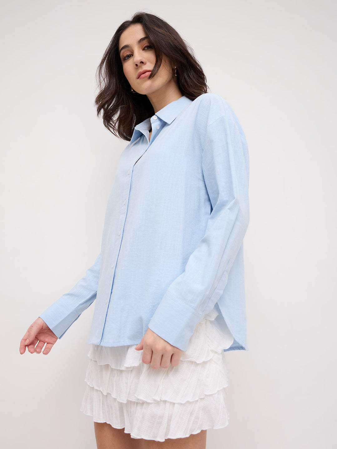Soft Sky Blue Sheer Textured Oversized Shirt