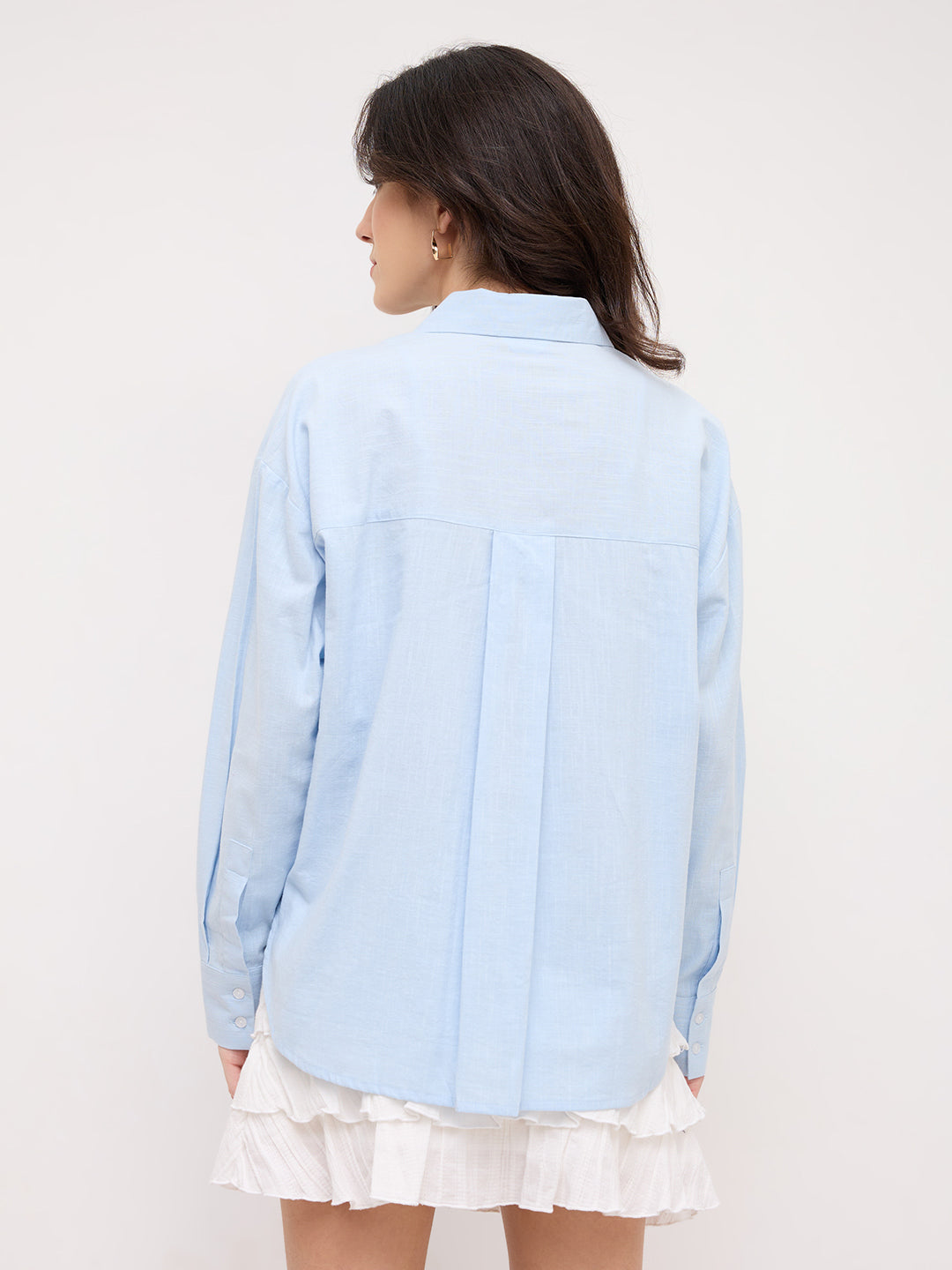 Soft Sky Blue Sheer Textured Oversized Shirt