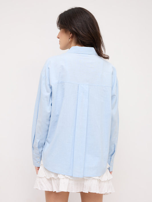 Soft Sky Blue Sheer Textured Oversized Shirt