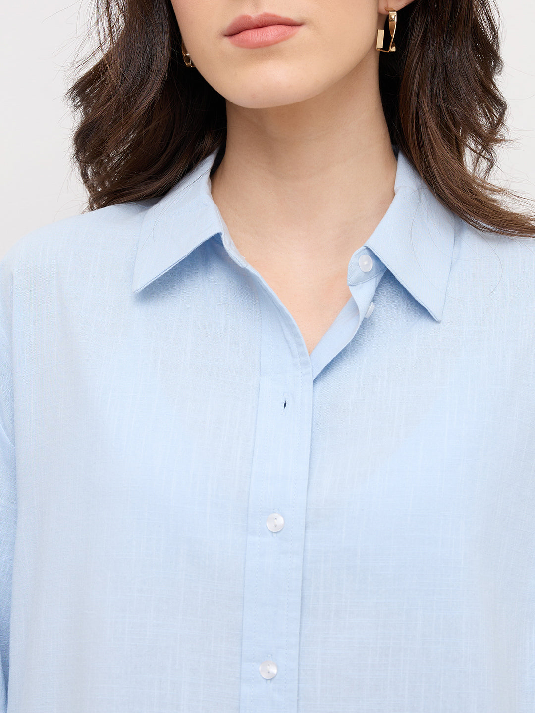 Soft Sky Blue Sheer Textured Oversized Shirt