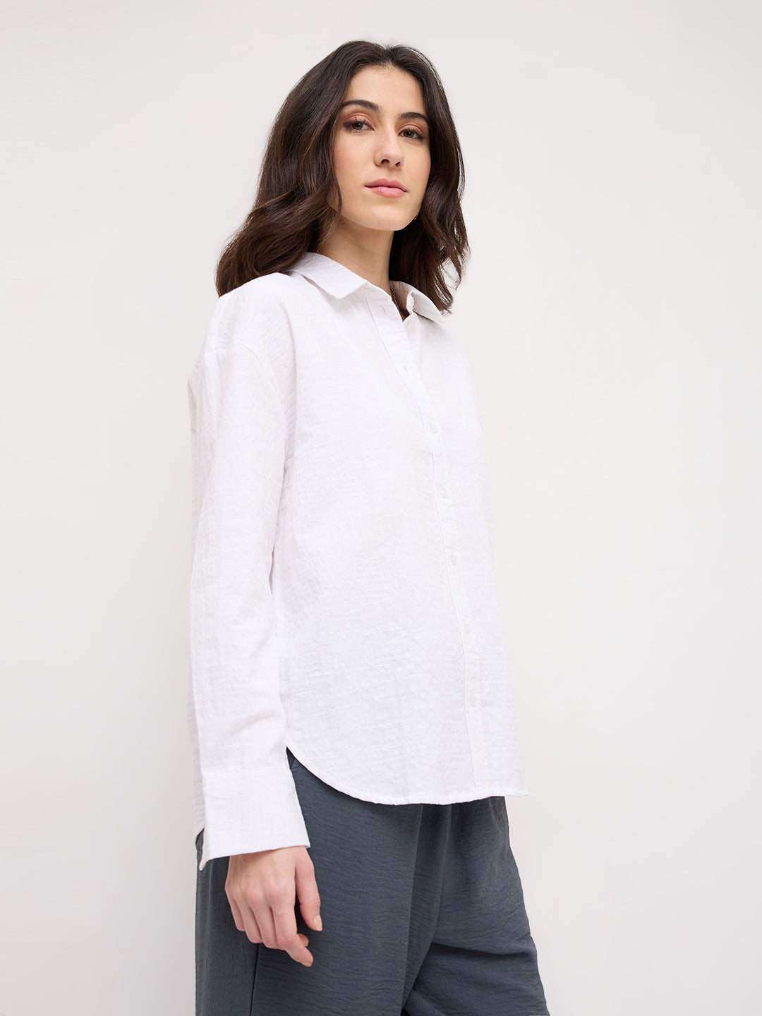 Snow White Block Embossed Textured Oversized Shirt