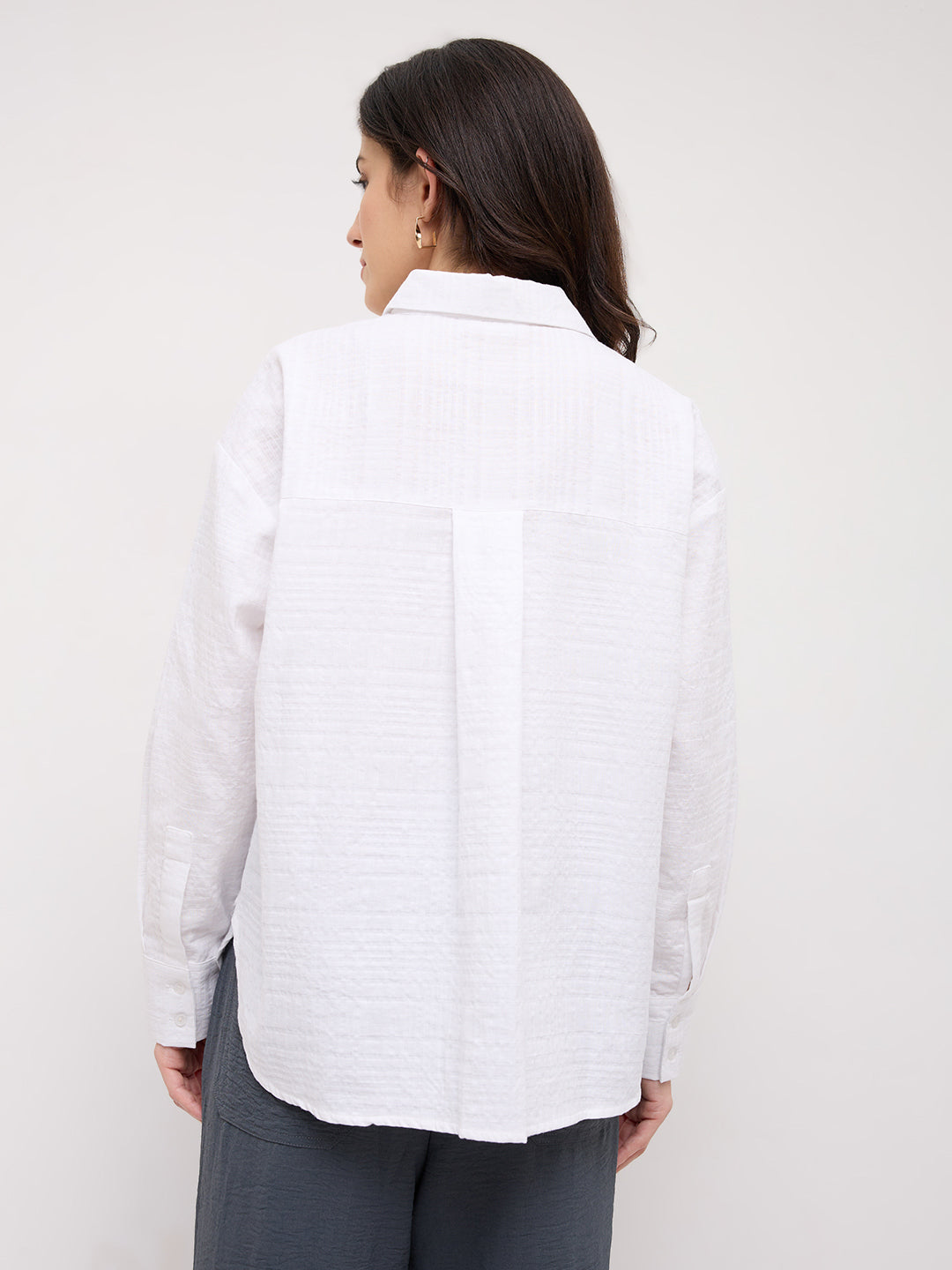 Snow White Block Embossed Textured Oversized Shirt