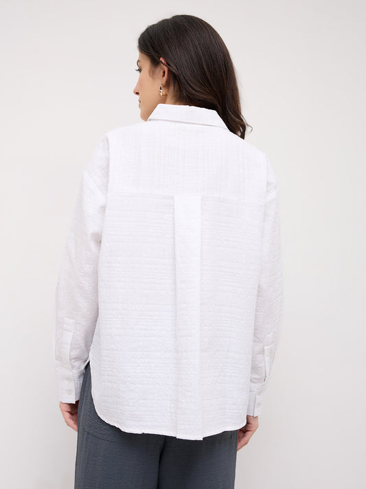 Snow White Block Embossed Textured Oversized Shirt