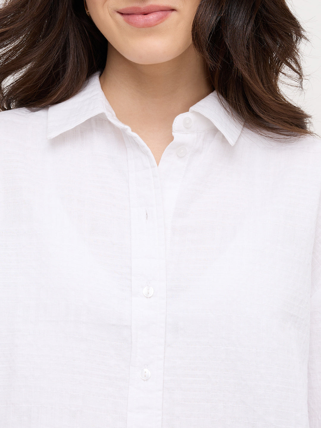 Snow White Block Embossed Textured Oversized Shirt