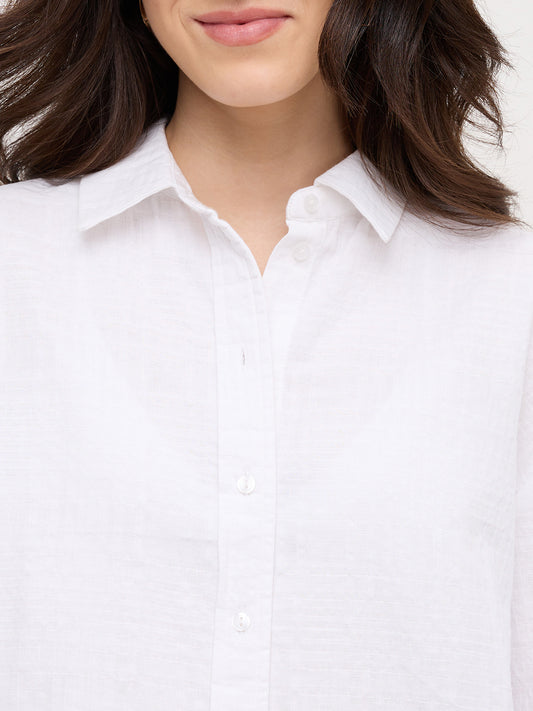 Snow White Block Embossed Textured Oversized Shirt