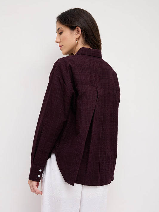 Classy Wine Block Embossed Textured Oversized Shirt