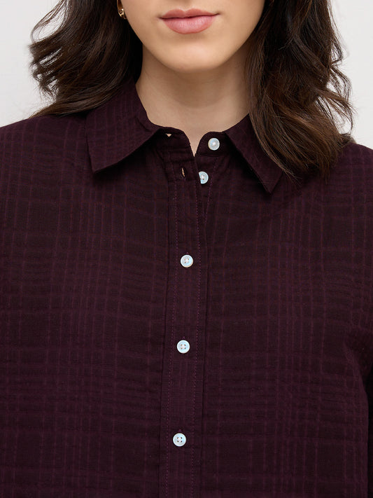 Classy Wine Block Embossed Textured Oversized Shirt