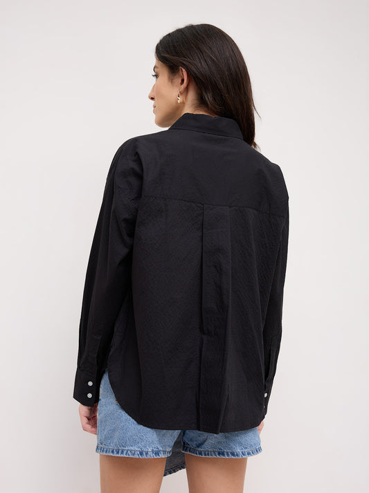 Jet Black Textured Oversized Shirt