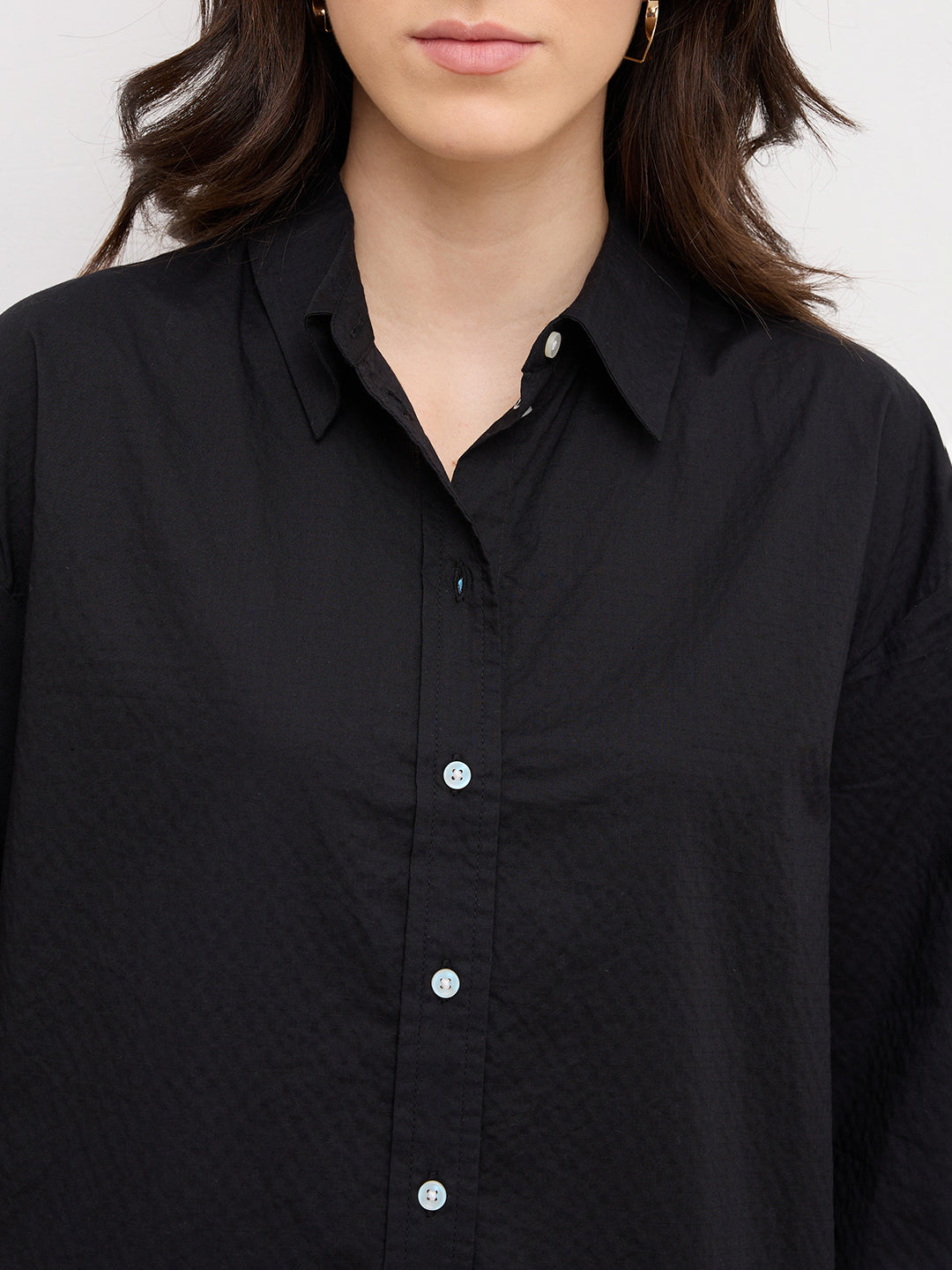 Jet Black Textured Oversized Shirt