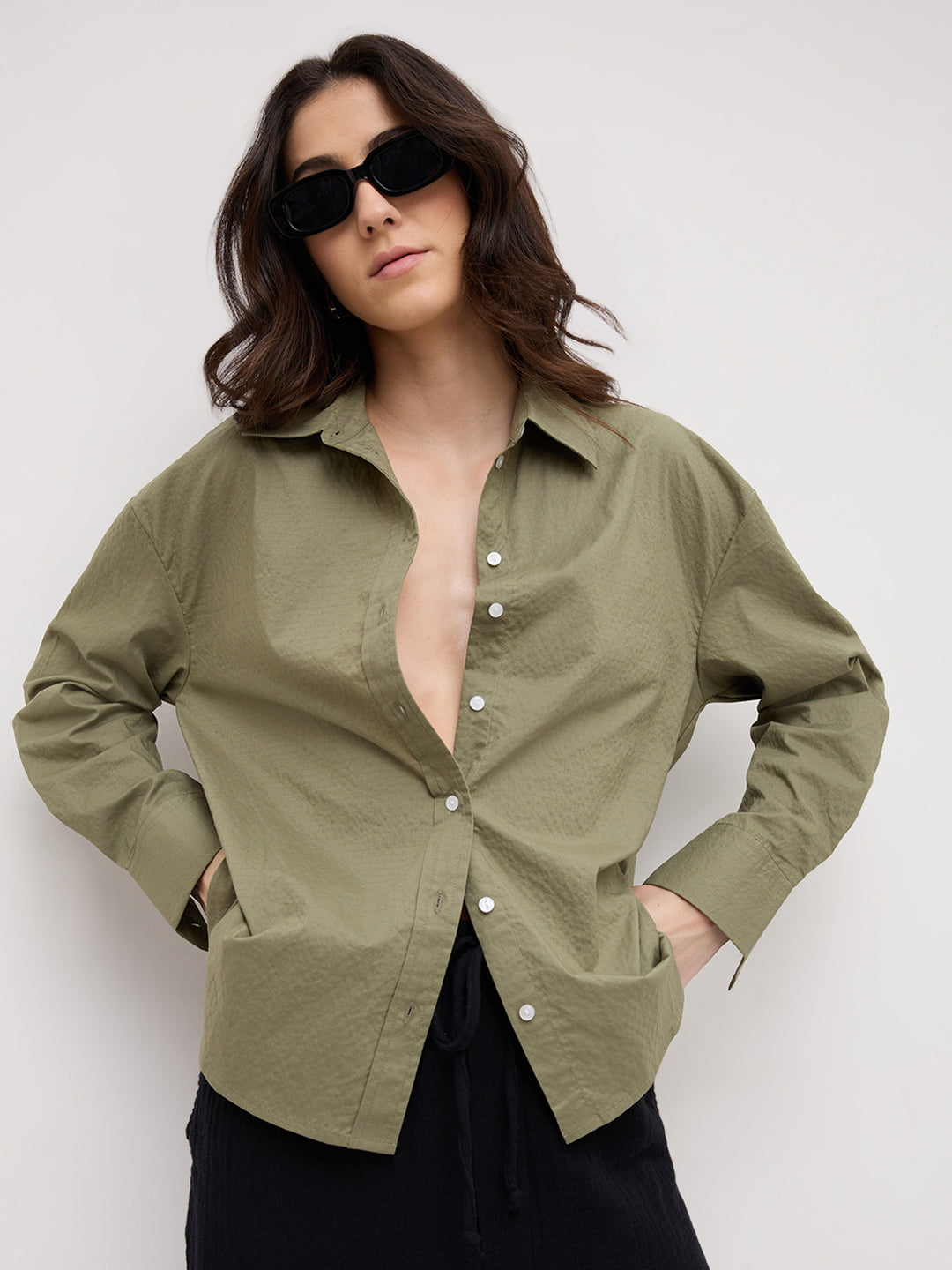 Sage Green Contemporary Oversized Shirt