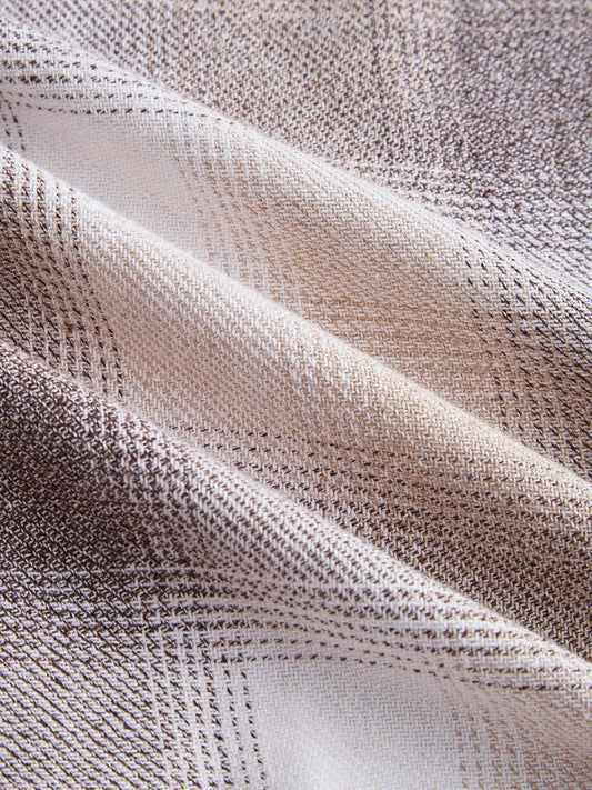 Beige & Brown Fine Weave Broad Checked Oversized Flannel Shirt