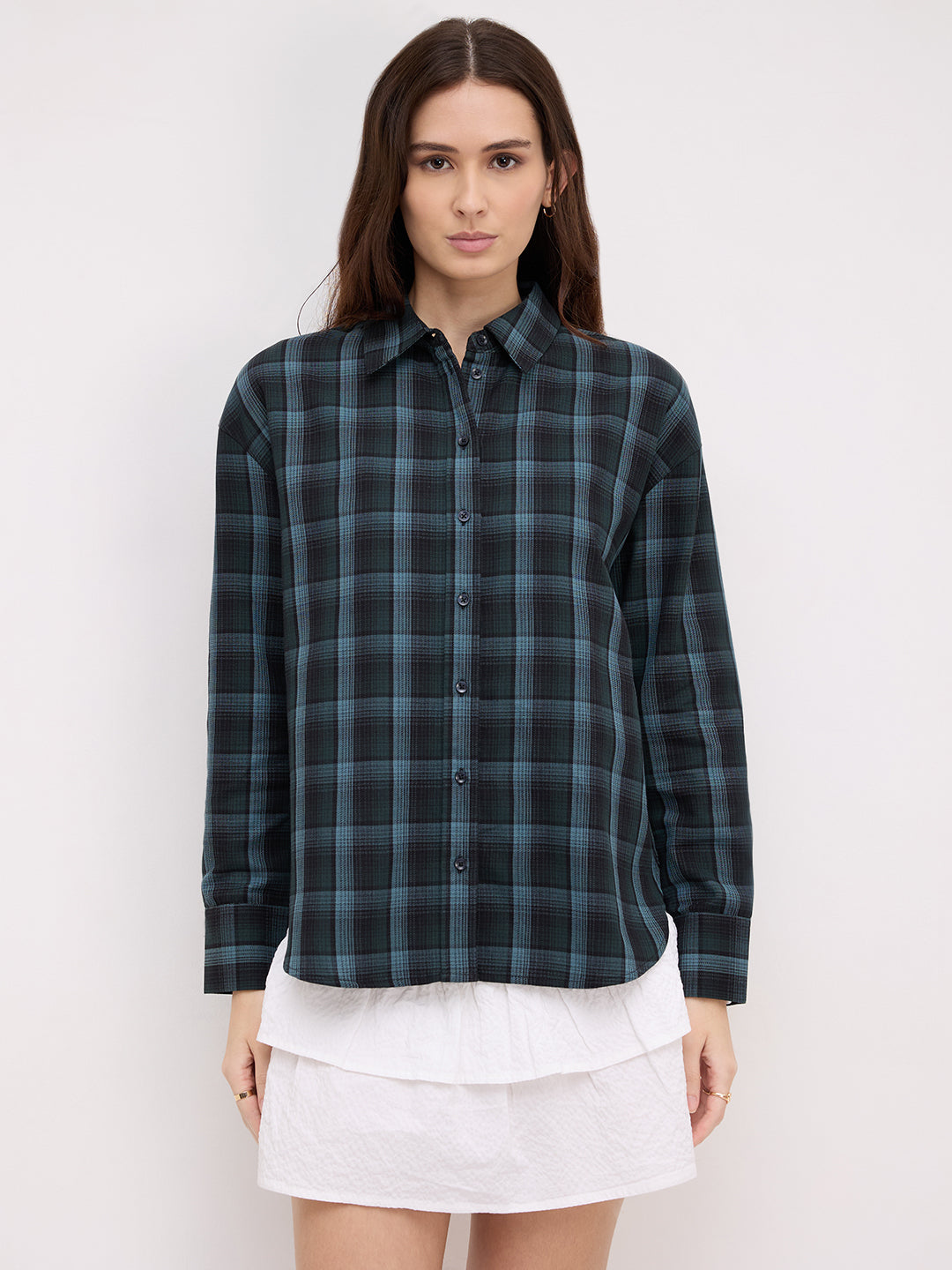 Black & Green Multi Checked Oversized Shirt