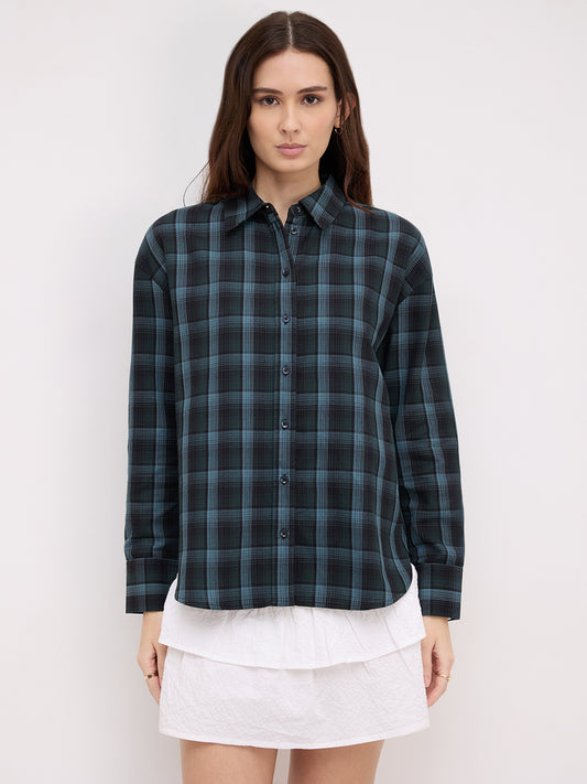 Black & Green Multi Checked Oversized Shirt