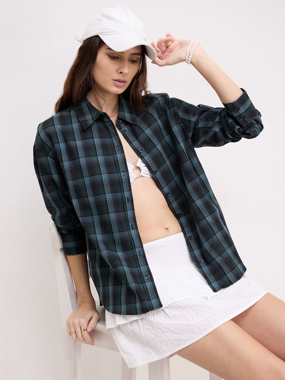 Black & Green Multi Checked Oversized Shirt
