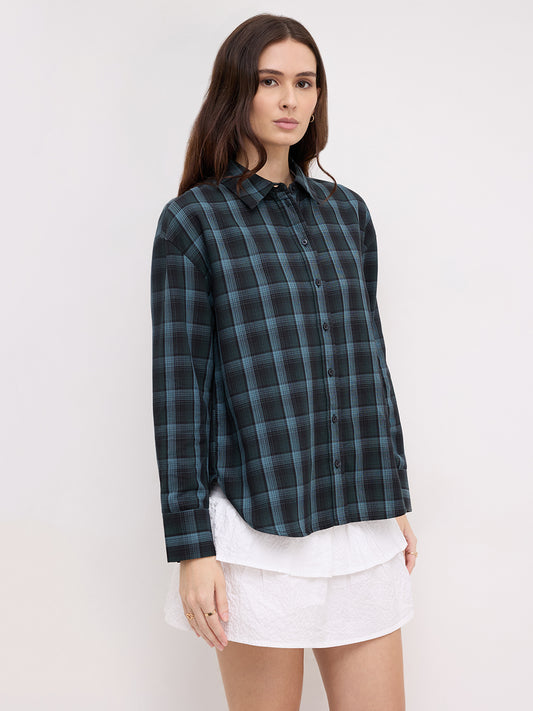 Black & Green Multi Checked Oversized Shirt