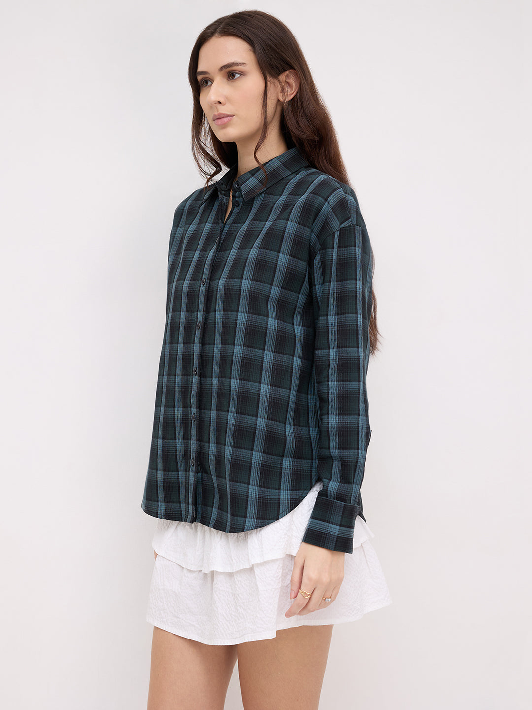 Black & Green Multi Checked Oversized Shirt