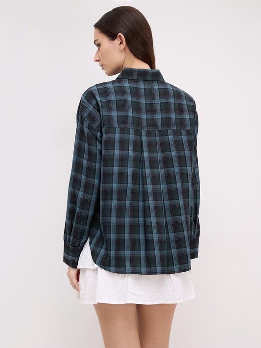 Black & Green Multi Checked Oversized Shirt