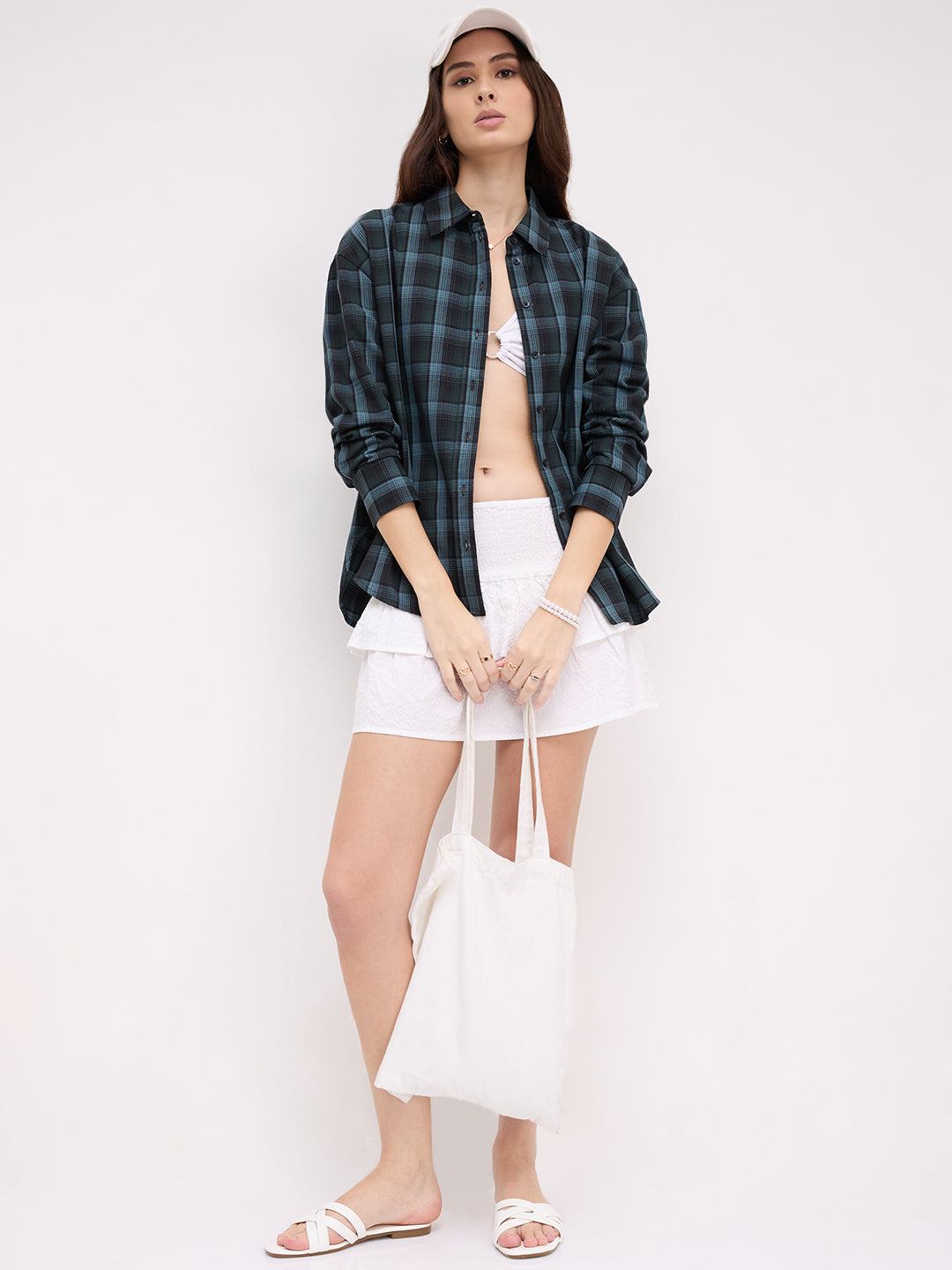 Black & Green Multi Checked Oversized Shirt