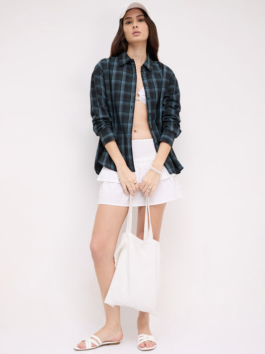 Black & Green Multi Checked Oversized Shirt