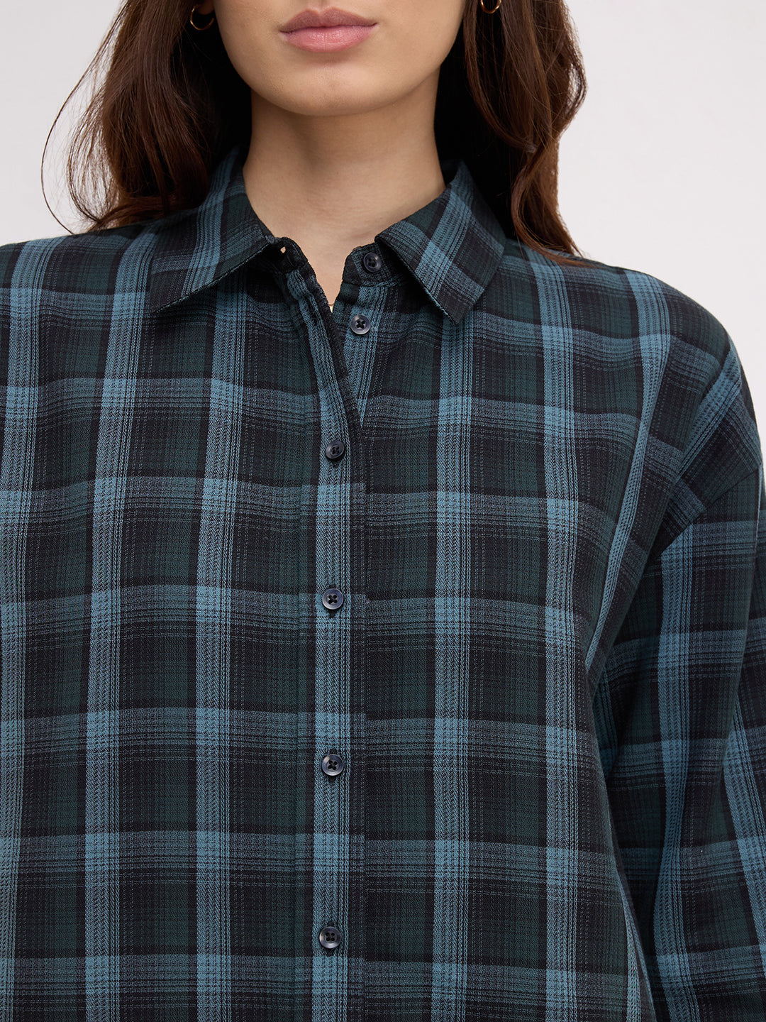 Black & Green Multi Checked Oversized Shirt