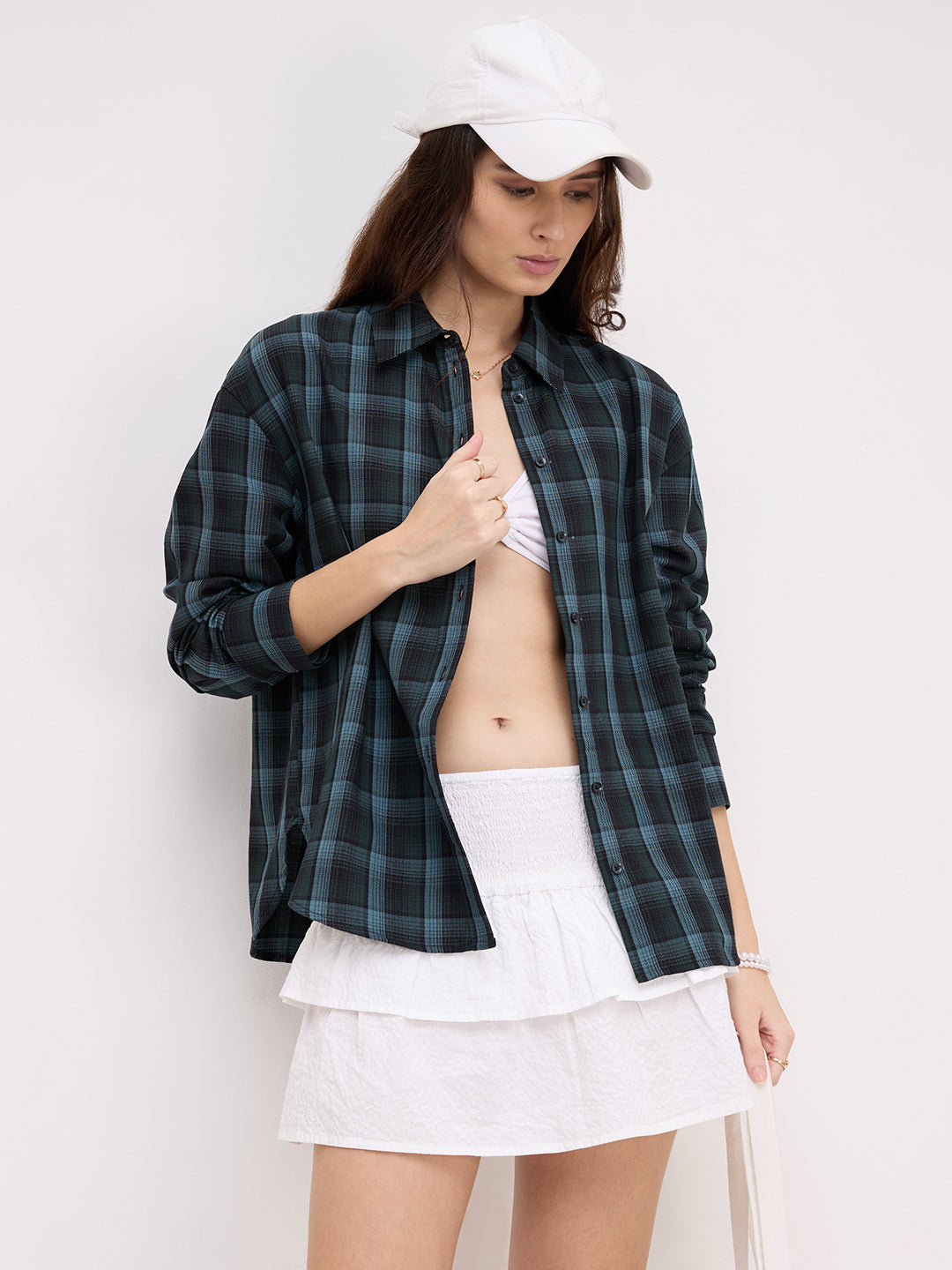 Black & Green Multi Checked Oversized Shirt
