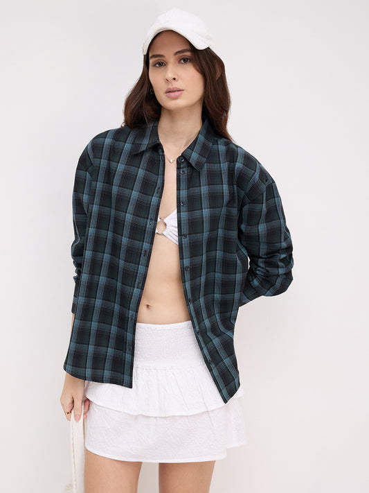 Black & Green Multi Checked Oversized Shirt