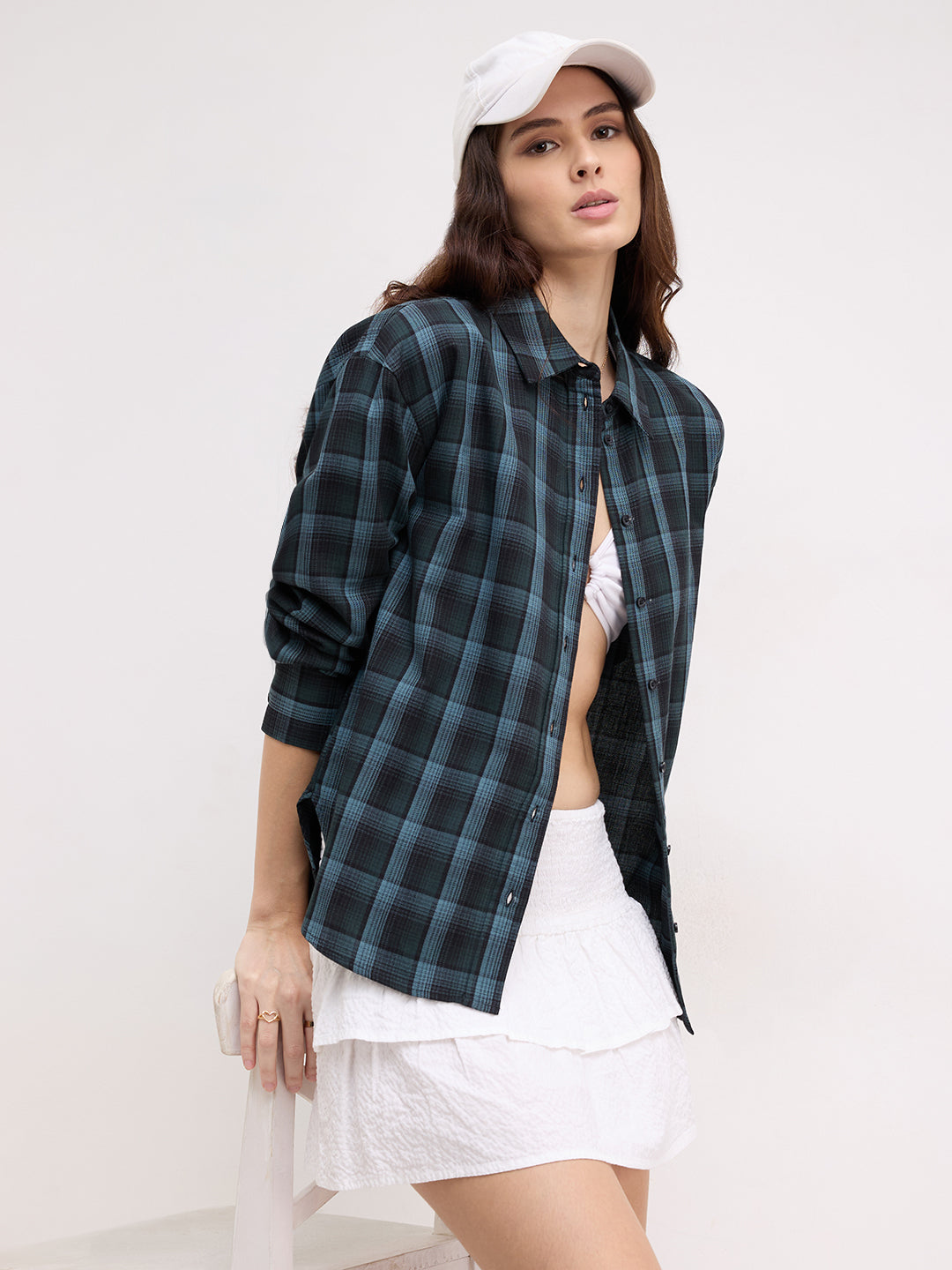 Black & Green Multi Checked Oversized Shirt
