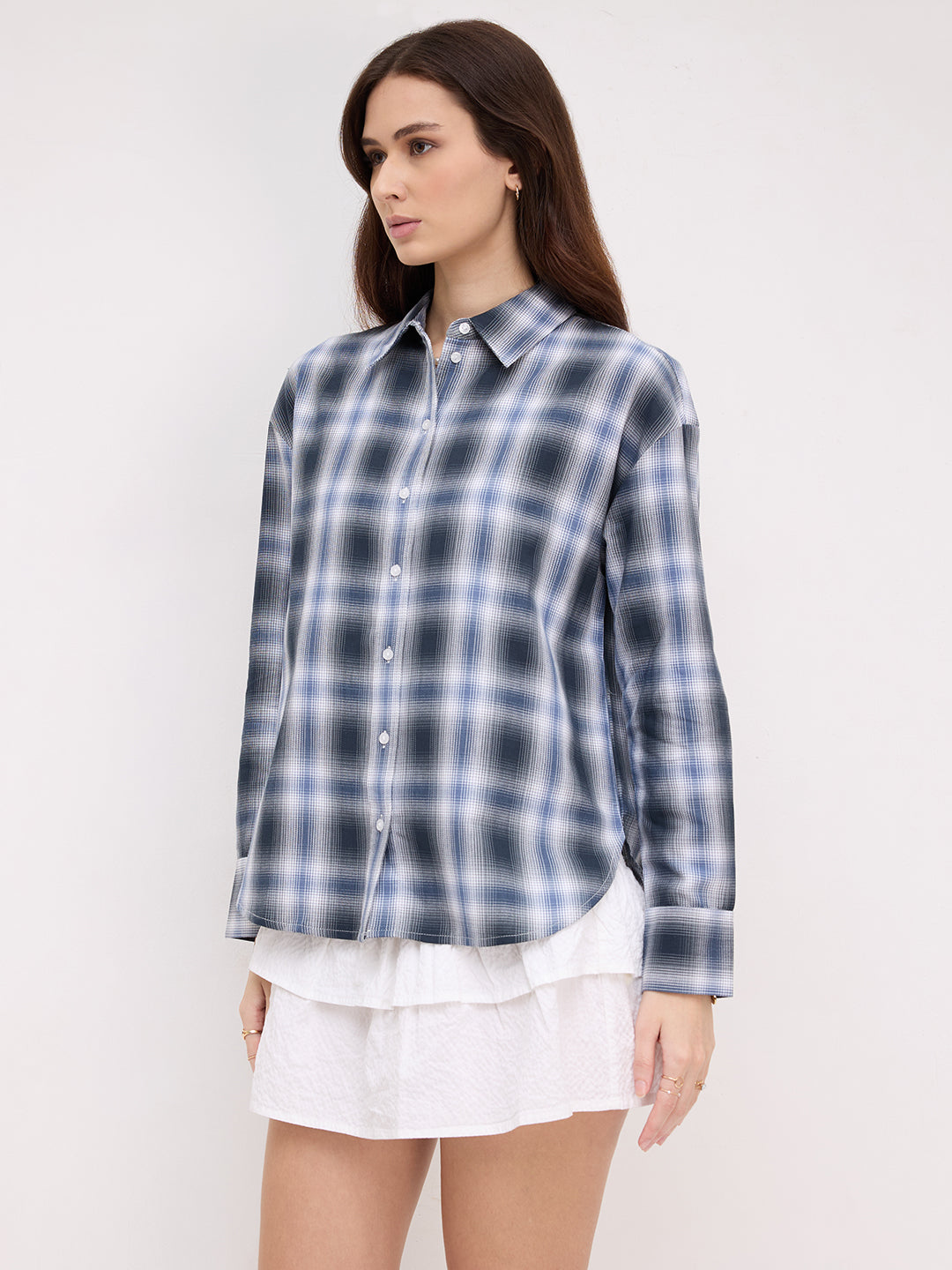 Navy Horizon Checked Oversized Shirt