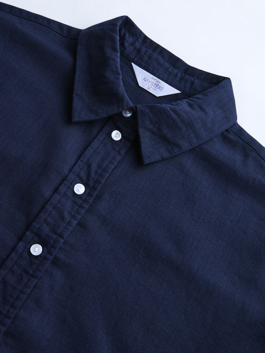 Navy Luxe Herringbone Oversized Shirt