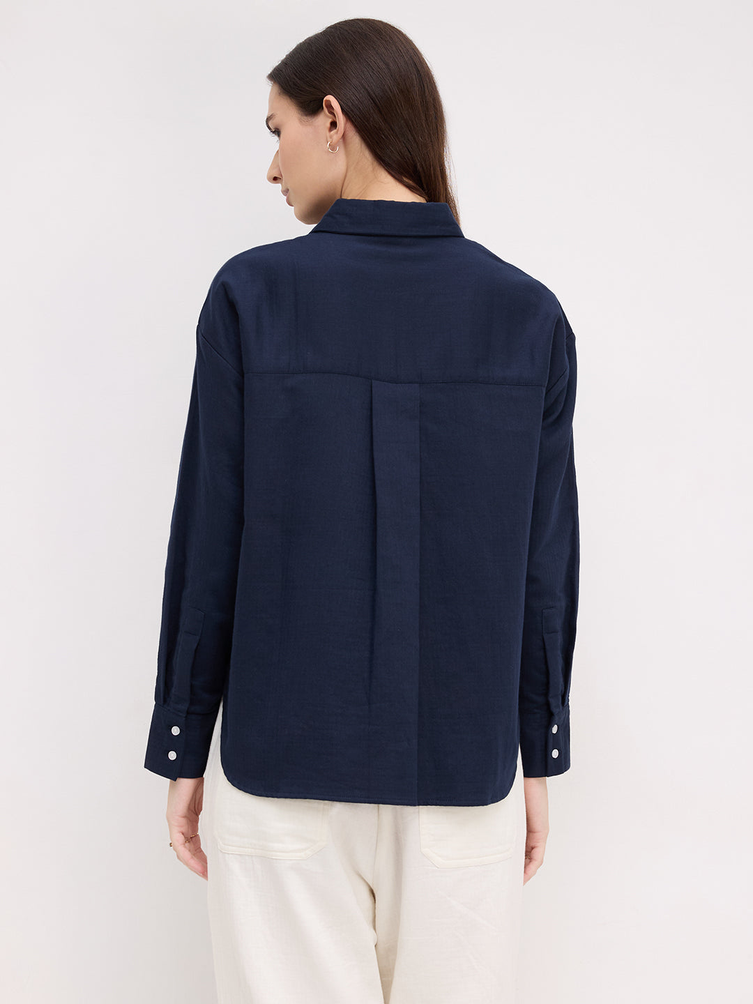 Navy Luxe Herringbone Oversized Shirt