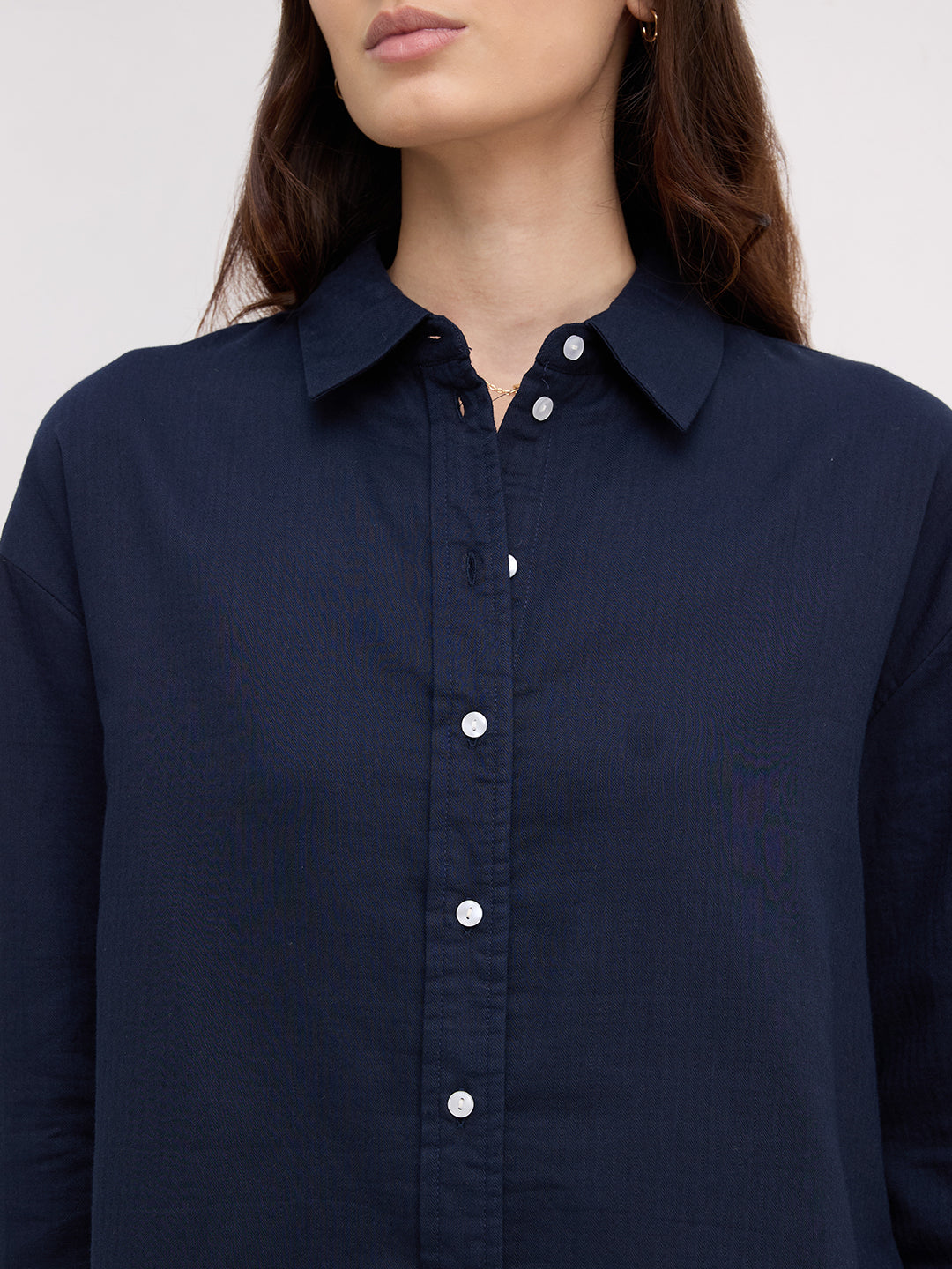 Navy Luxe Herringbone Oversized Shirt