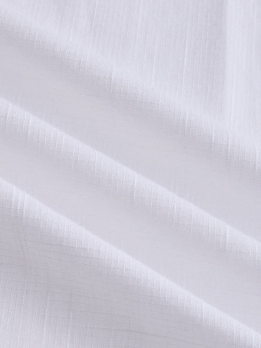 White Pixel Frost Grid Slub Oversized Shirt
