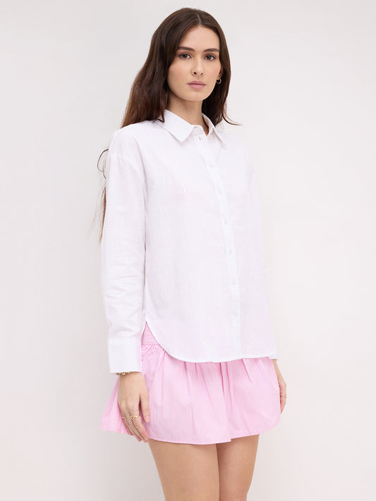 White Pixel Frost Grid Slub Oversized Shirt