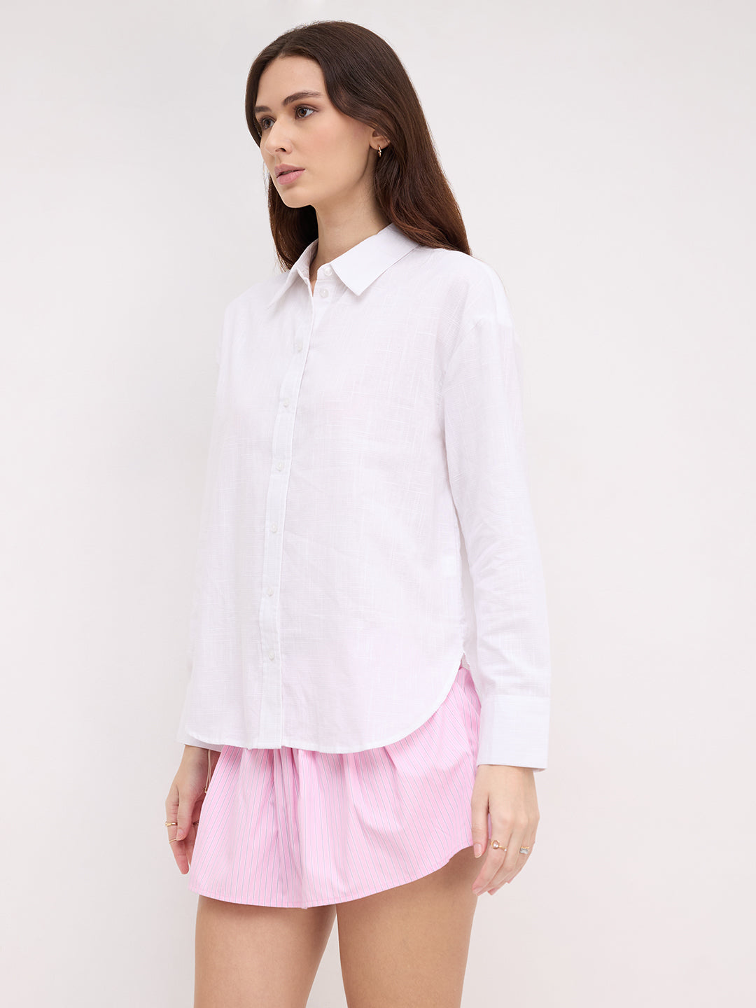 White Pixel Frost Grid Slub Oversized Shirt