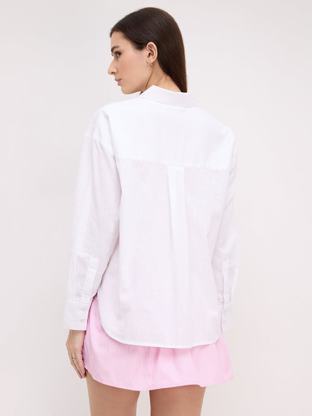 White Pixel Frost Grid Slub Oversized Shirt