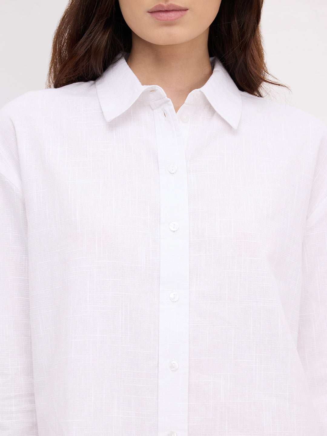 White Pixel Frost Grid Slub Oversized Shirt