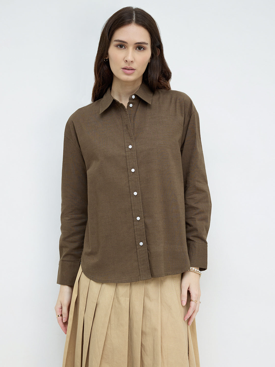 Olive Pixel Grid Slub Oversized Shirt