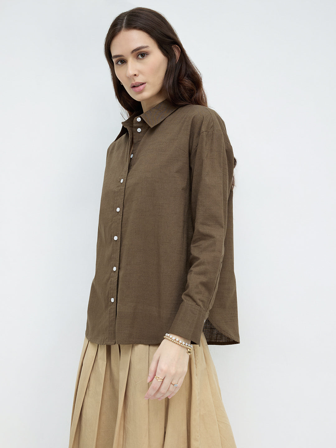 Olive Pixel Grid Slub Oversized Shirt