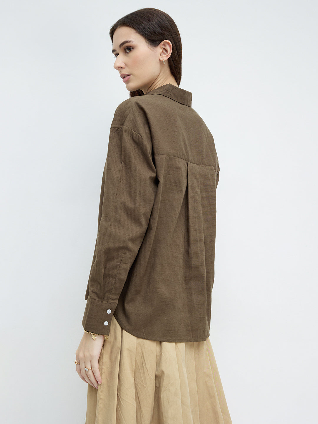 Olive Pixel Grid Slub Oversized Shirt