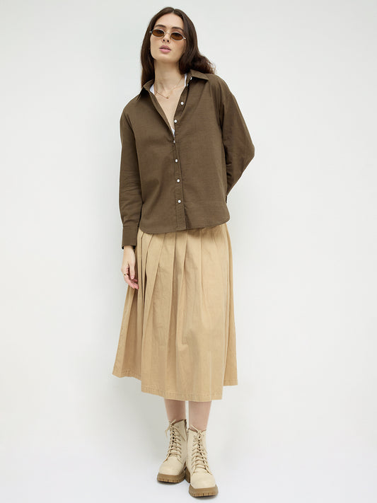 Olive Pixel Grid Slub Oversized Shirt
