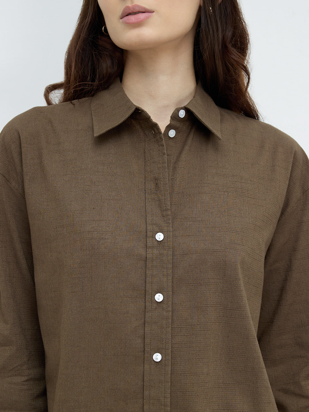 Olive Pixel Grid Slub Oversized Shirt