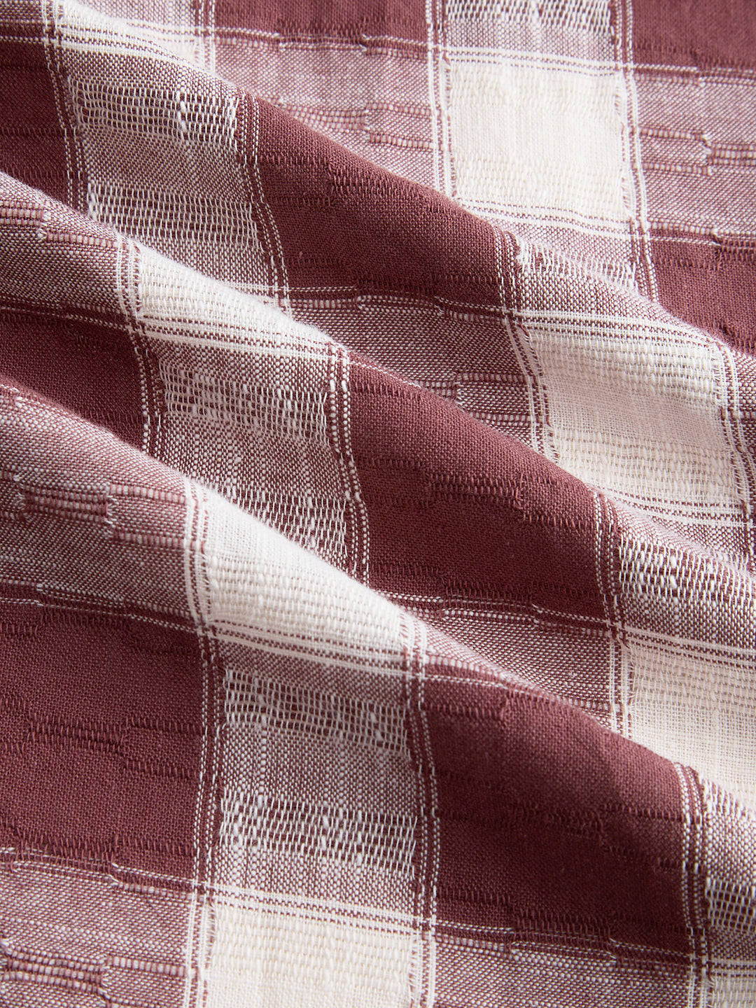 Rustic Maroon & Off-White Heritage Textured Checks Oversized Shirt