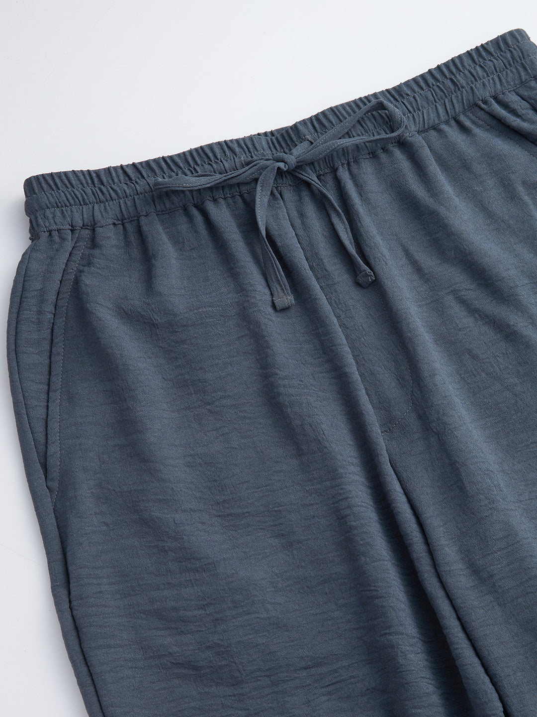 Plush Grey Crinkled Straight Fit Trousers